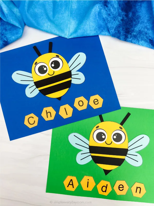 finished bee name craft two examples side by side