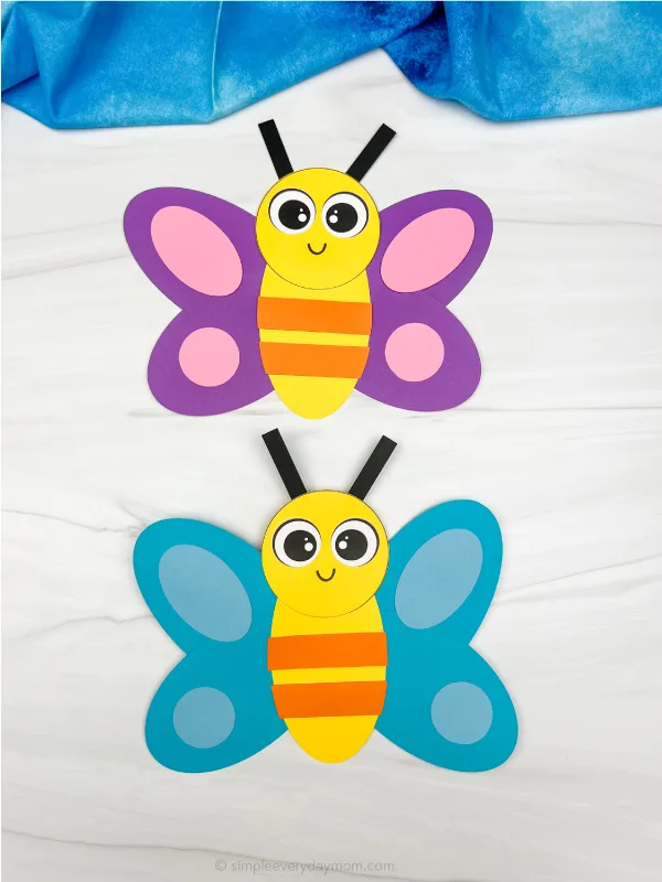 two examples of finished butterfly shape craft