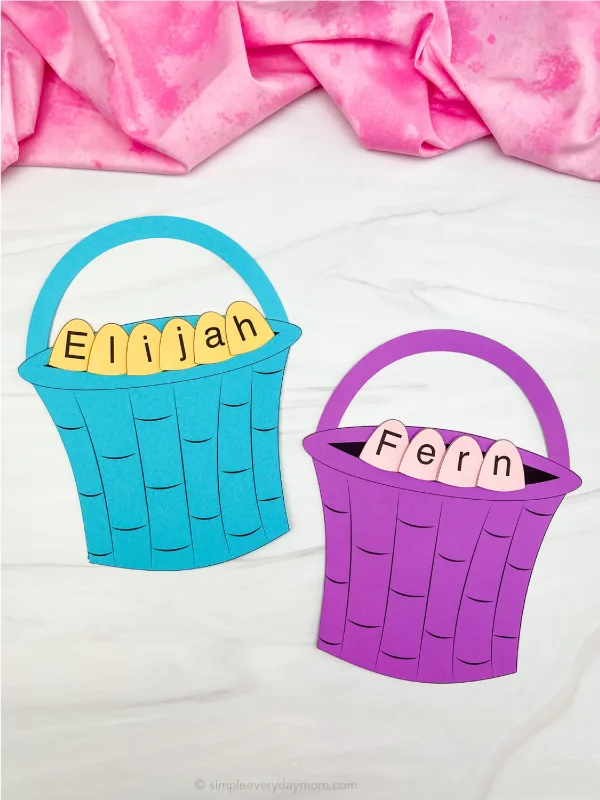 two examples of finished Easter basket name craft