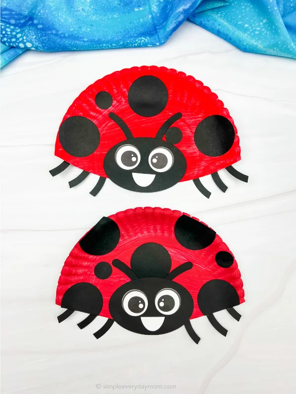 two examples of finished ladybug paper plate craft