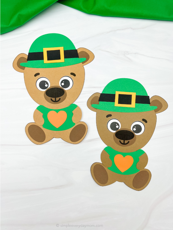 two examples of finished leprechaun teddy bear
