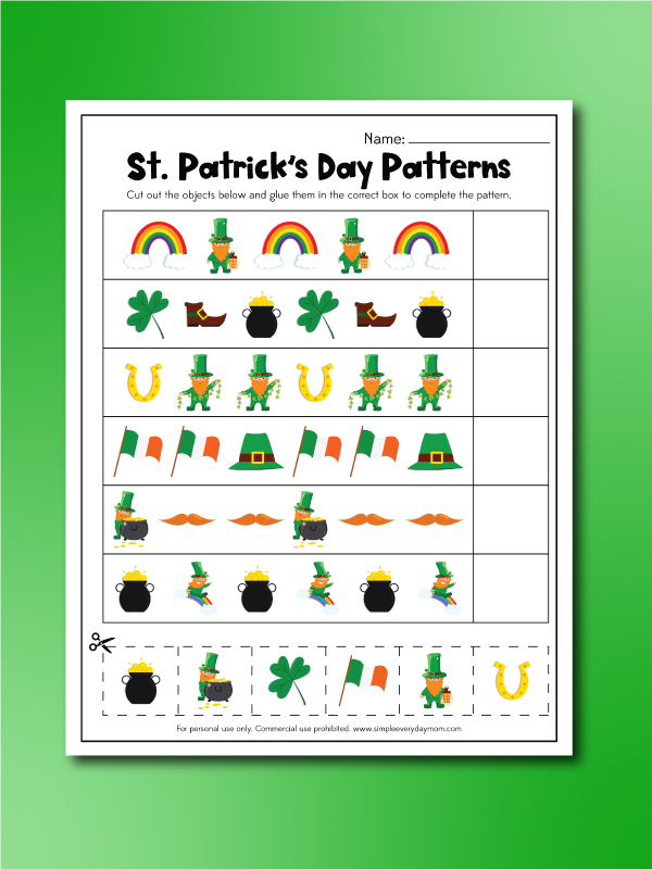 St. Patrick's Day worksheets patterns