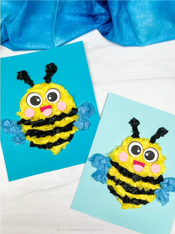 tissue paper bee craft two finished examples