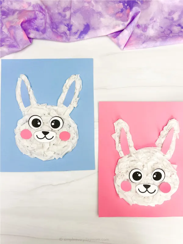 two examples of finished tissue paper bunny craft