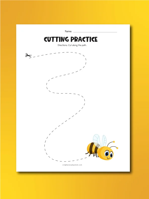 bee cutting practice worksheet follow the dotted line