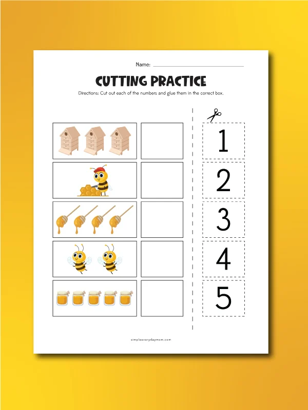 example of bee cutting practice worksheets numbers