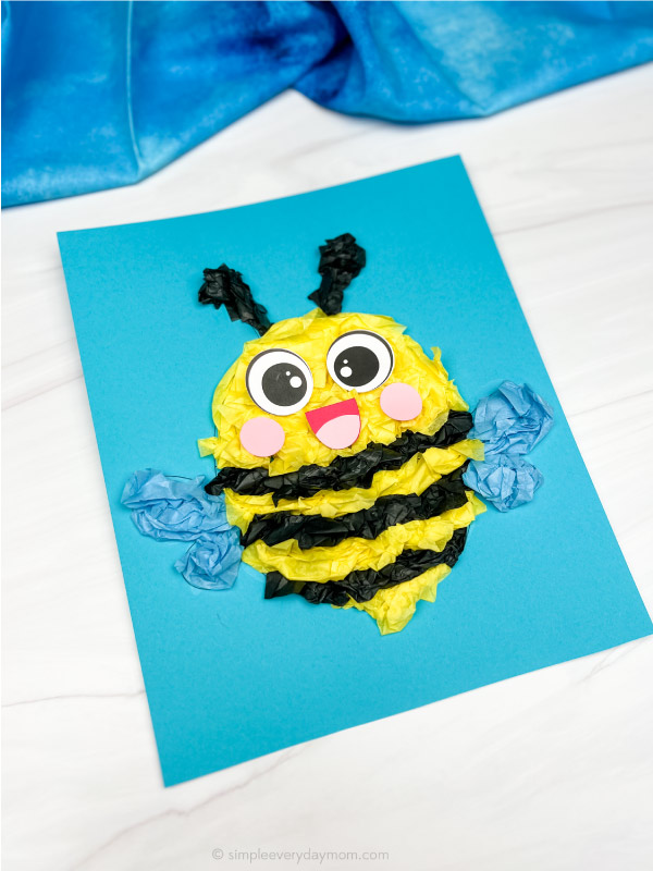 single finished example of tissue paper bee craft