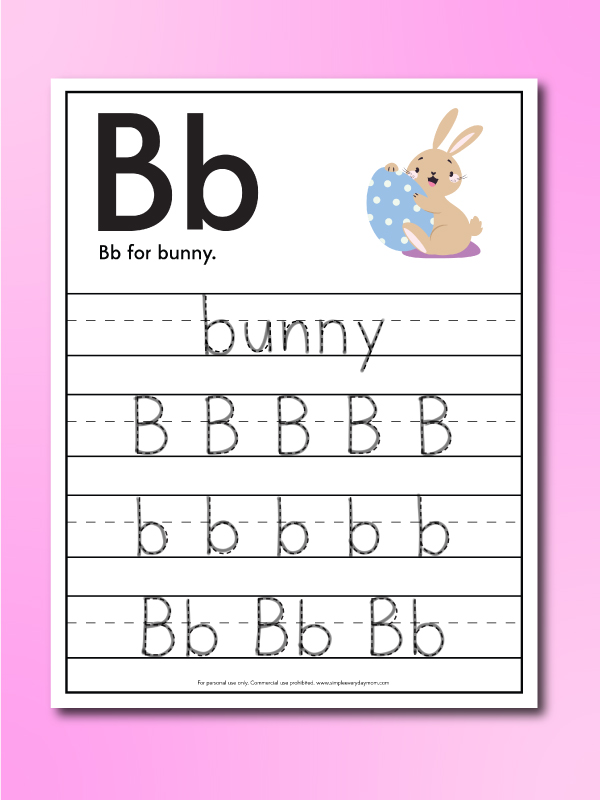 Bunny worksheets trace letter