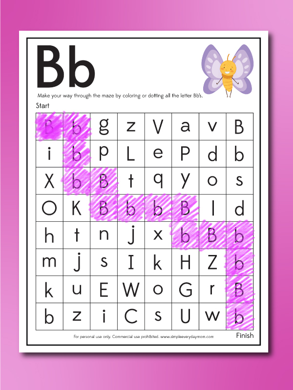 letter maze butterfly worksheet