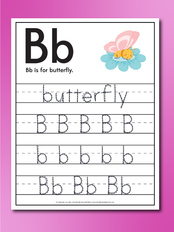 Finished example of butterfly worksheet letter b