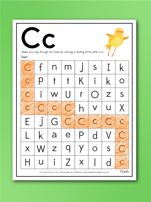 c letter maze worksheet