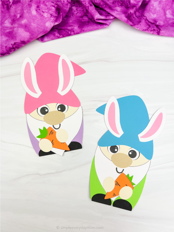 two example of finished bunny gnome craft
