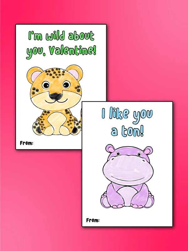 two examples of valentine cards to color