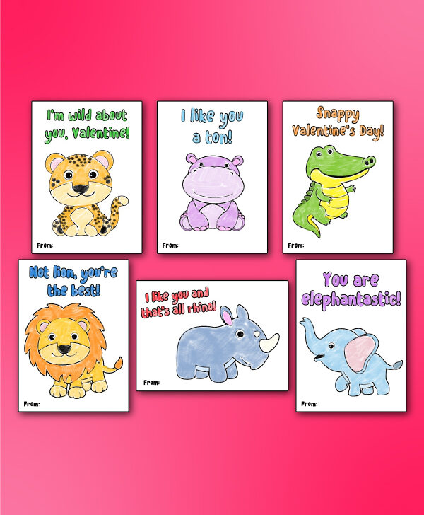 collage of valentine cards to color