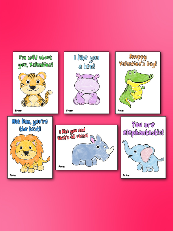 collage of valentine cards to color