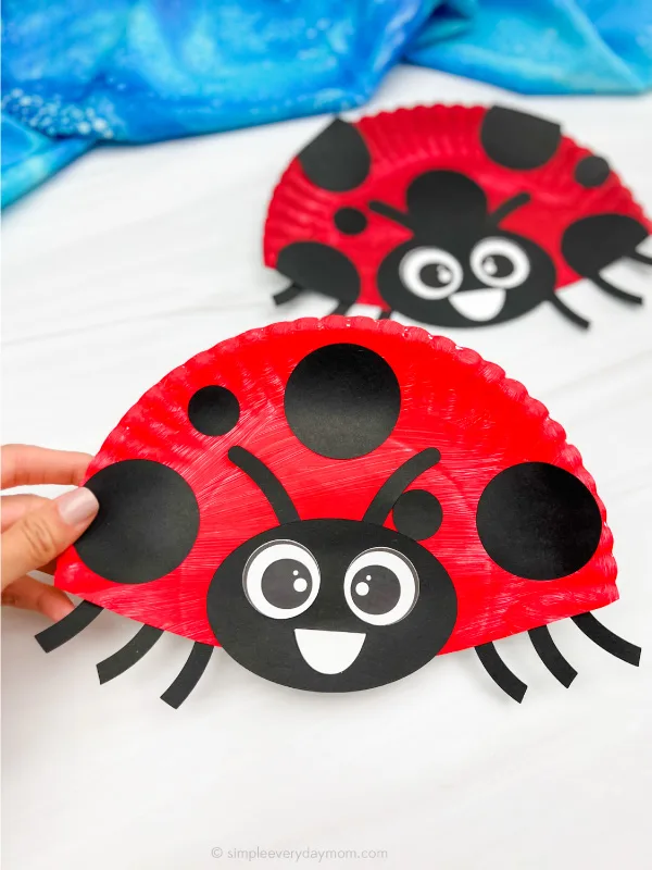 hand holding paper plate ladybug with another in background