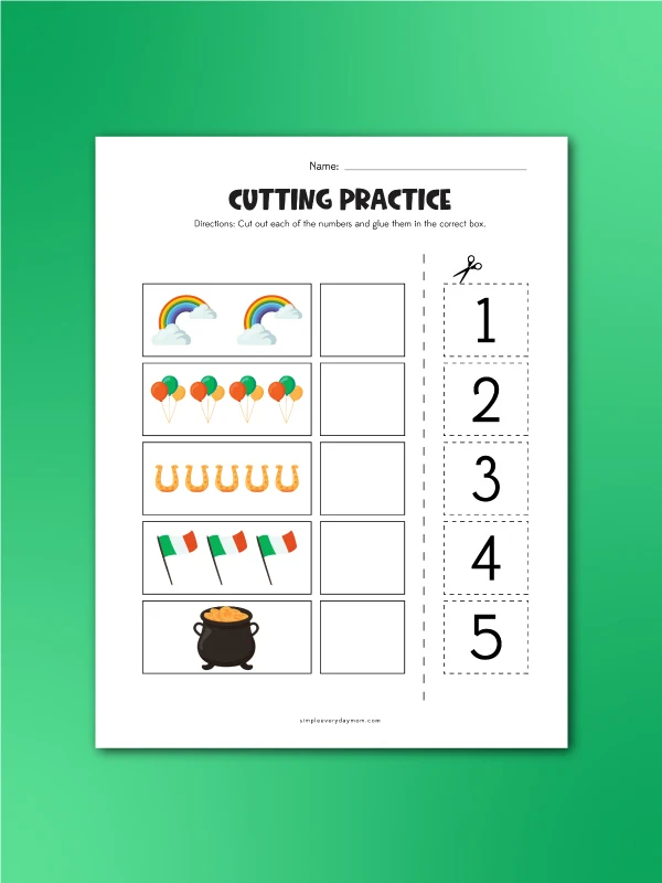 St Patrick's Day cutting practice numbers