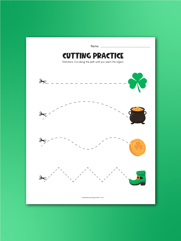 St Patrick's Day cutting practice cut along the dotted line