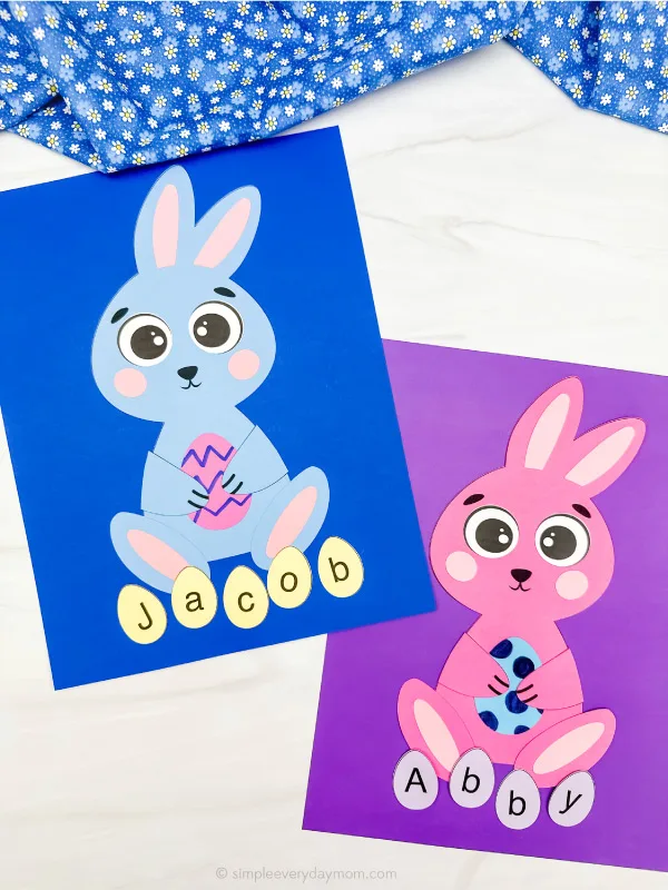 two examples of finished bunny name craft