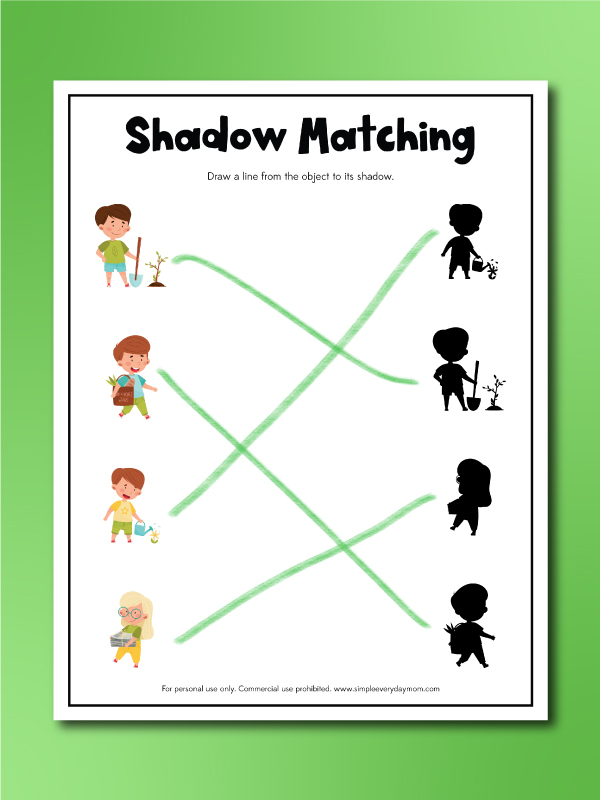 earth day worksheets shadow matching