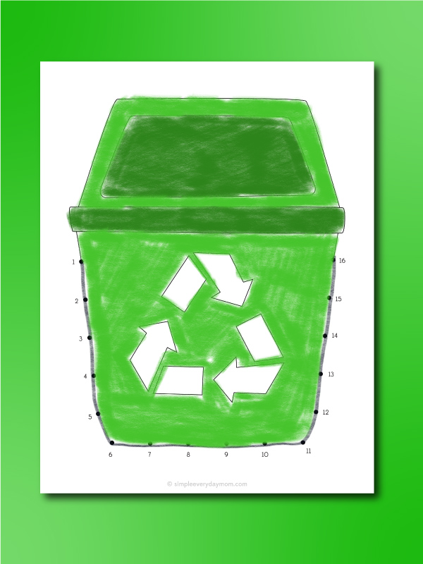 earth day connect the dots recycle bin