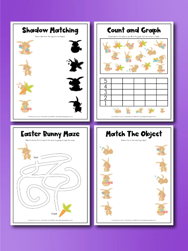 Easter bunny activity pages image collage
