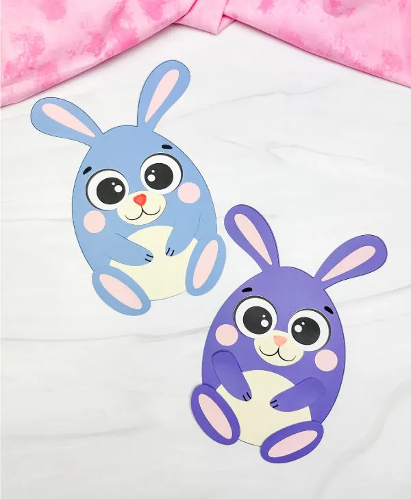 two side by side examples of Easter egg bunny craft