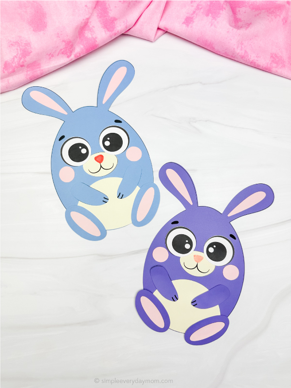 two side by side examples of Easter egg bunny craft