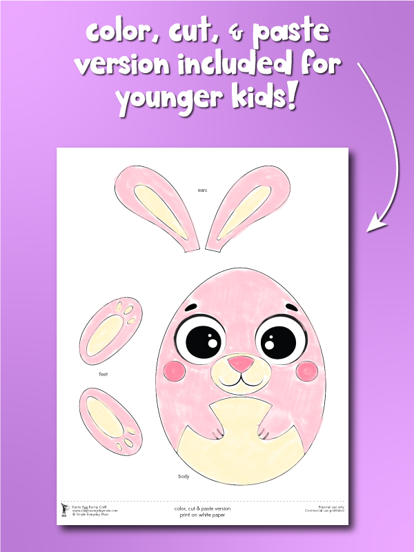 color, cut, and paste Easter egg bunny craft printable image