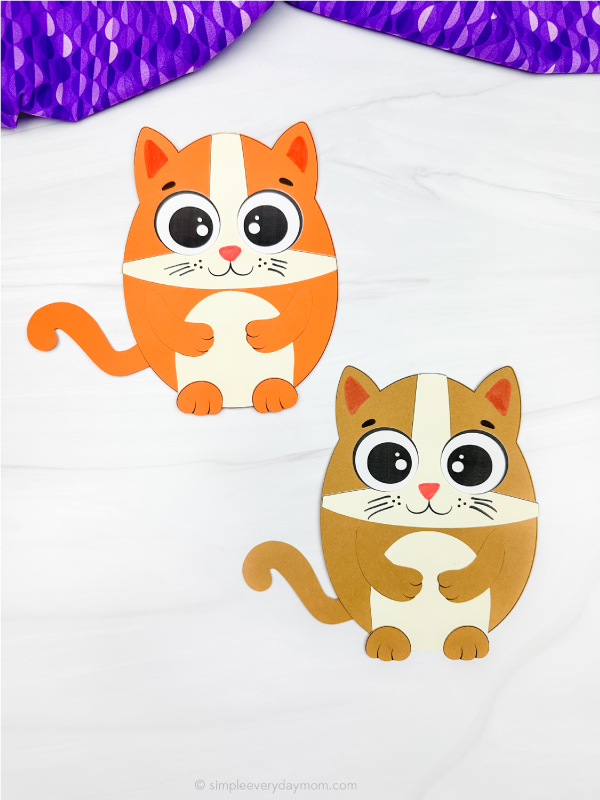 two examples of finished Easter egg cat craft