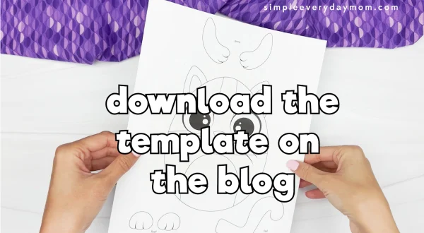 printed template of Easter egg cat craft with "download the template on the blog"