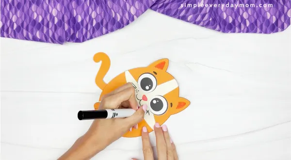 hands drawing whiskers onto cat face