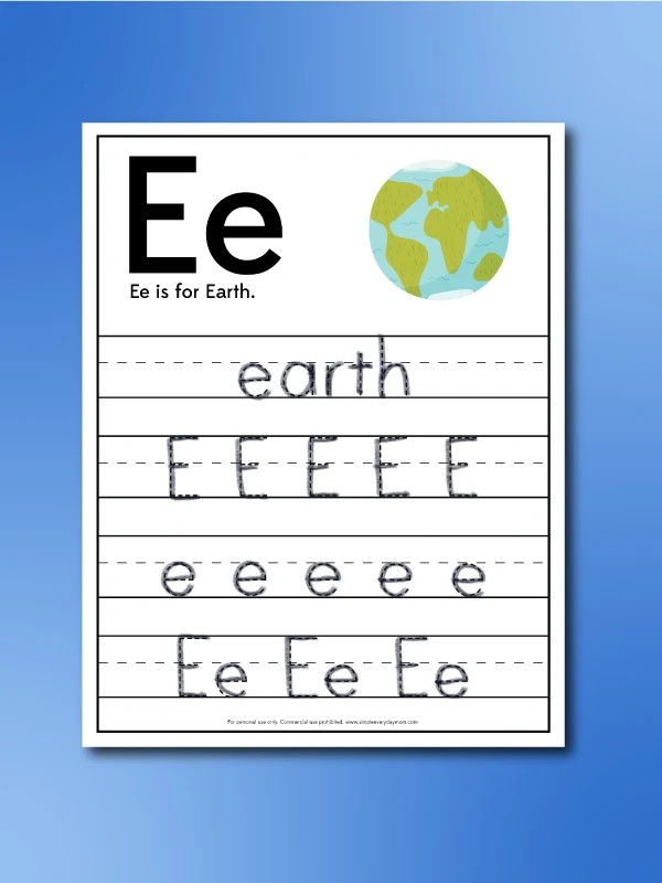 Earth Day worksheets trace the letter