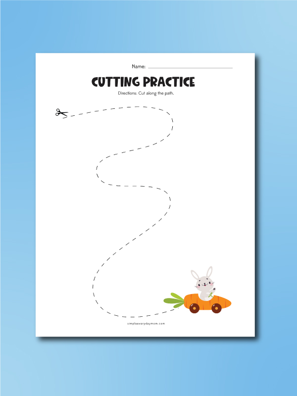 Easter bunny cutting practice big dotted line