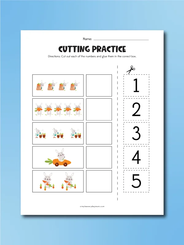 Easter bunny cutting practice numbers