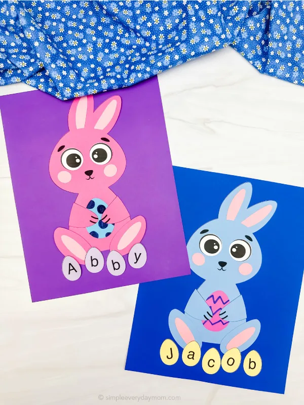two examples of finished bunny name craft