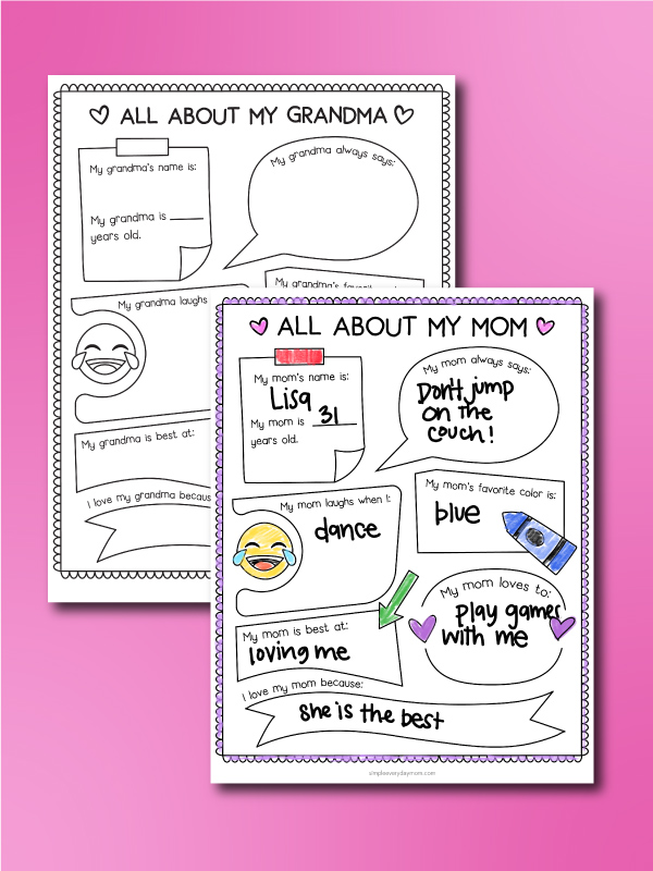 all about mom worksheet one finished one unfinished