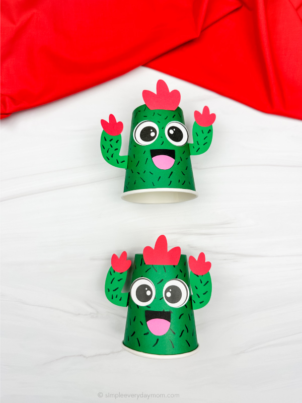 two examples of finished cactus paper cup craft