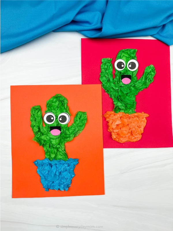 two examples of finished cactus tissue paper craft