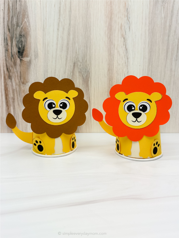 two examples of lion paper cup craft