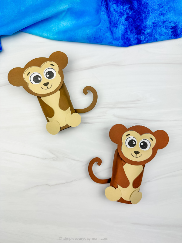 two finished examples of toilet paper roll monkey craft