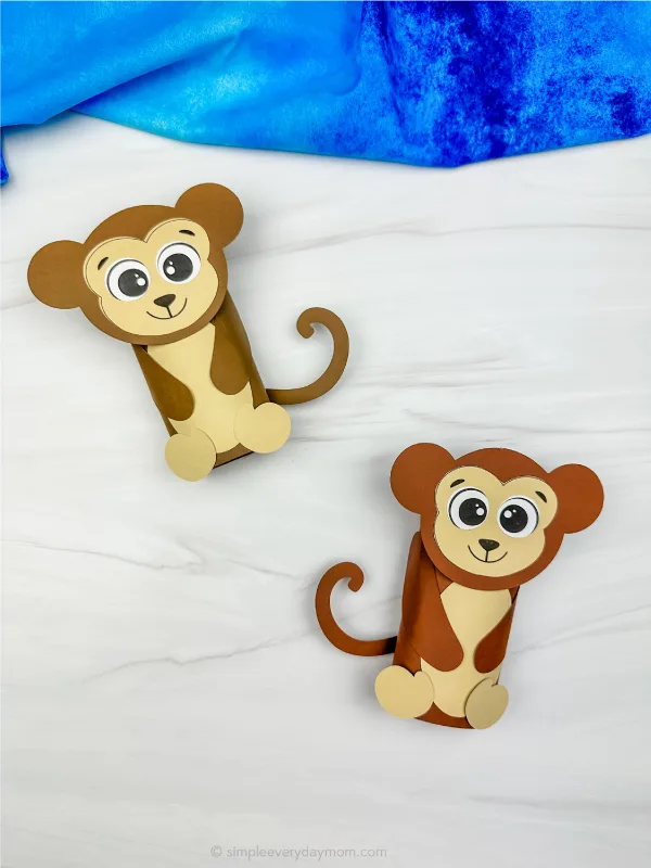 two finished examples of toilet paper roll monkey craft