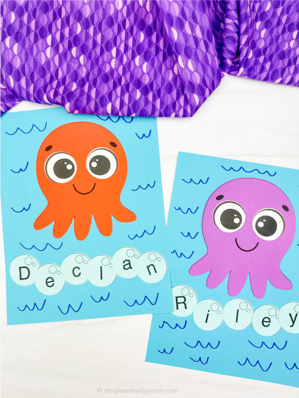 two examples of finished octopus name craft