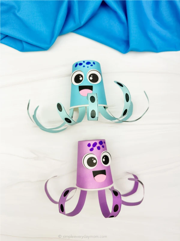 two examples of paper cup octopus