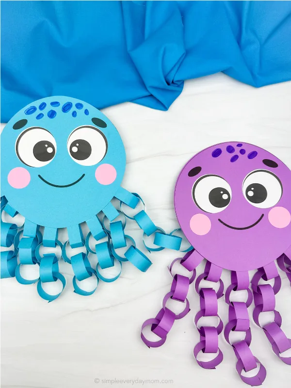 two examples of finished paper chain octopus craft