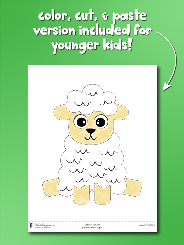 color cut and paste version of sheep name craft