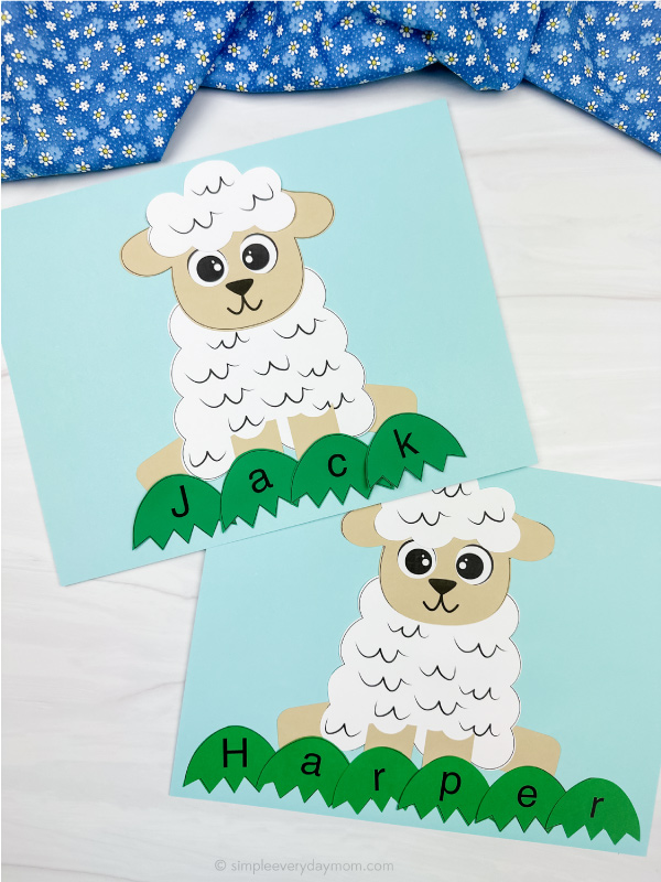 two side by side examples of finished sheep name craft