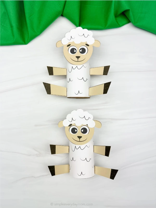 two examples of sheep toilet paper roll craft finished