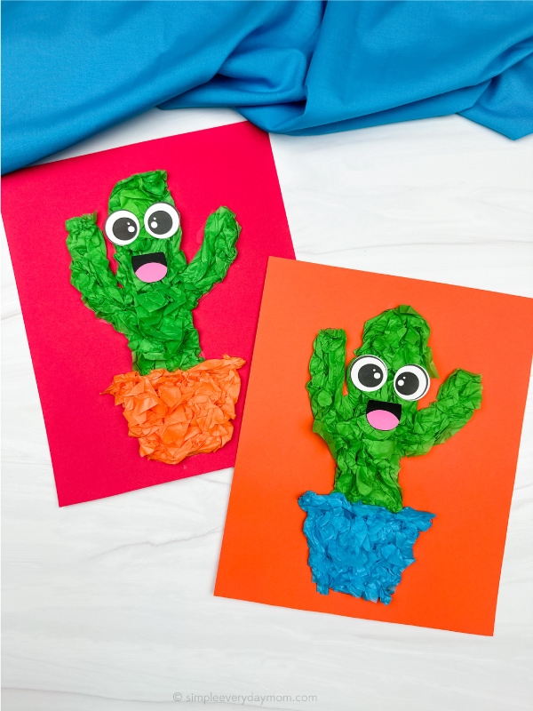 two side by side examples of cactus tissue paper craft