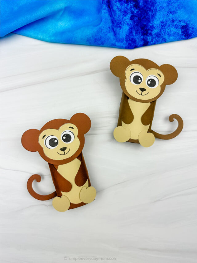 two side by side examples of finished toilet paper monkey craft